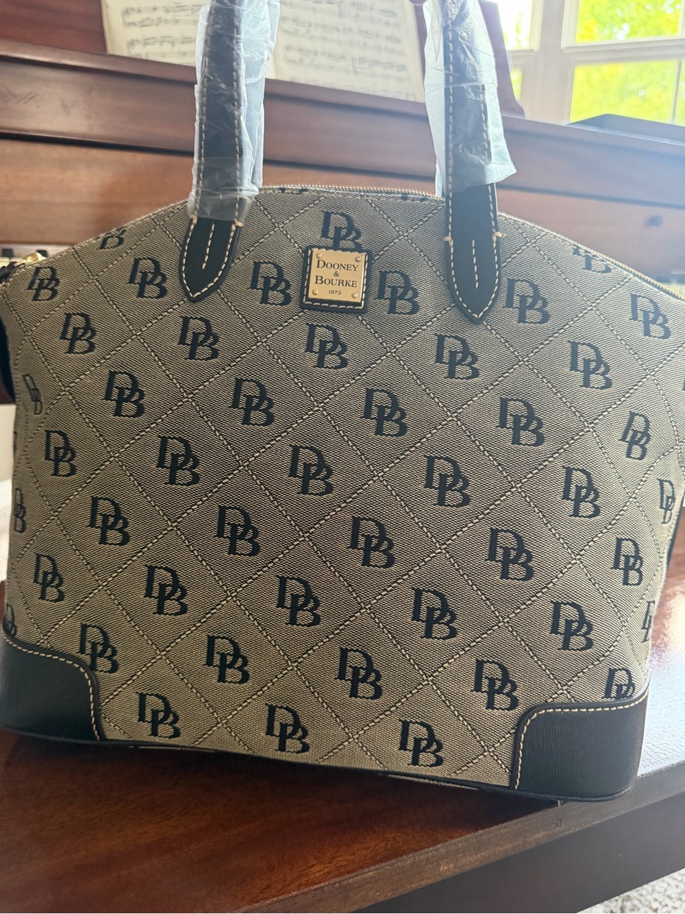 Dooney & Bourke Tan and Black Signature Satchel